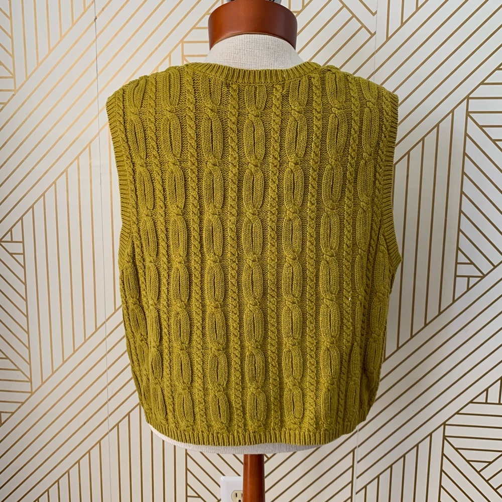 Vintage Karen Scott Fairy Core Forest Nymph Cable knit Sweater Vest Chartreuse L - Picture 9 of 11